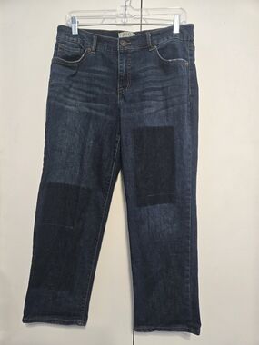 LOGO Lori Goldstein Boyfriend Patchwork Jeans Petite 10P Dark Wash Denim